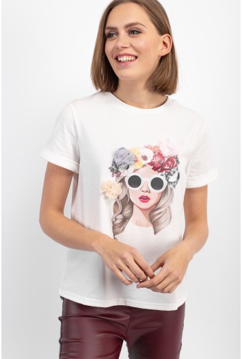 3D floral white t-shirt